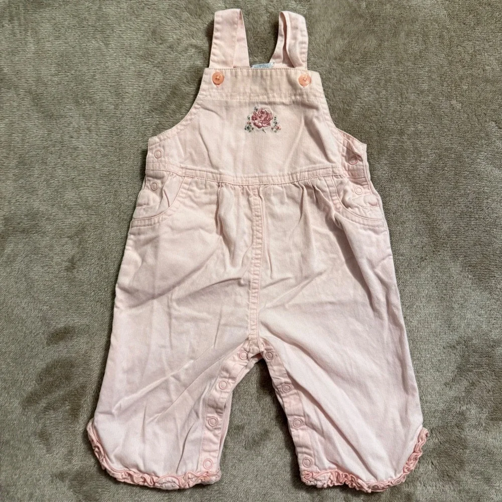 Vintage Gymboree Pink Corduroy Rose Floral Ruffle Overalls 0-3 Months 2002